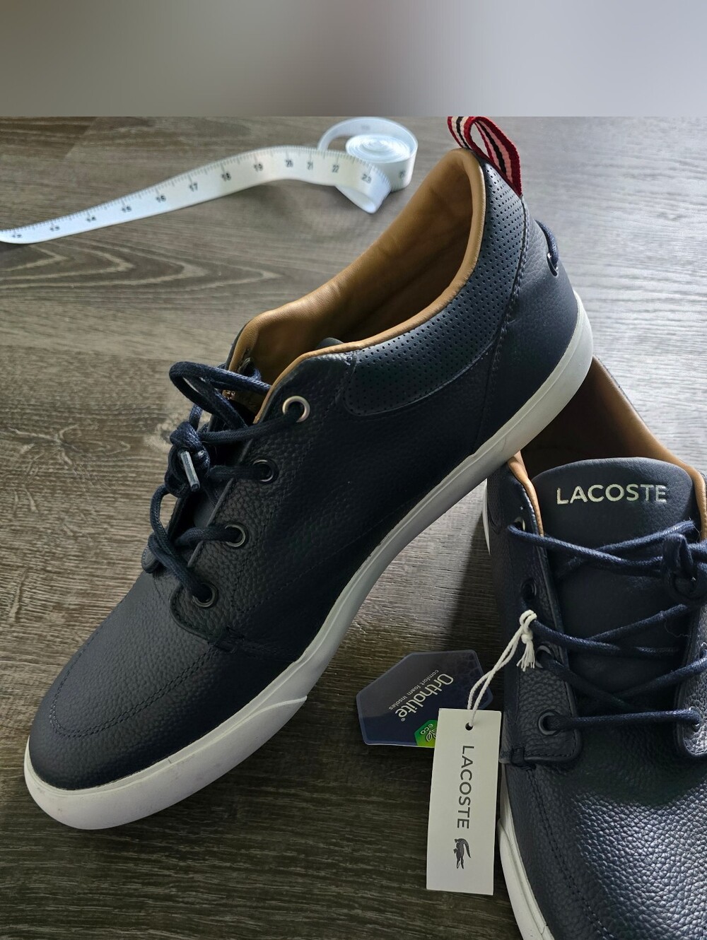 NWT Lacoste Men's Navy and Tan Low-Top Sneakers